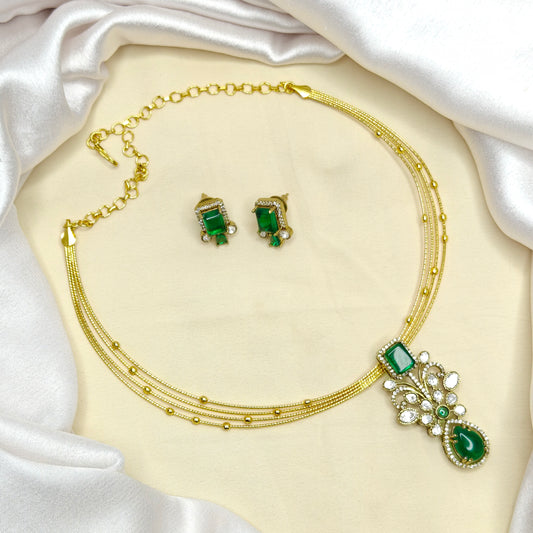 Italian Kante With Mossianite Pendant Set Green