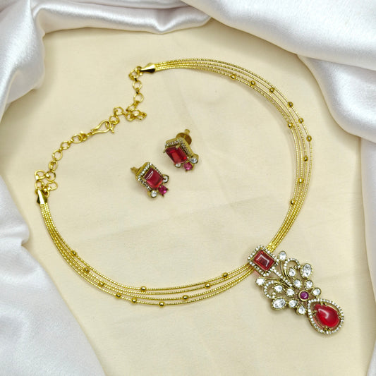 Italian Kante With Mossianite Pendant Set Red