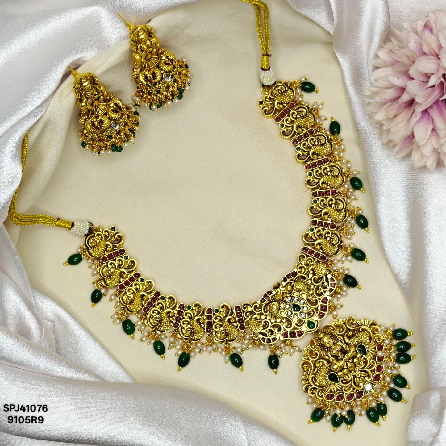 41076 Matte Laxmi Peacock Short Necklace