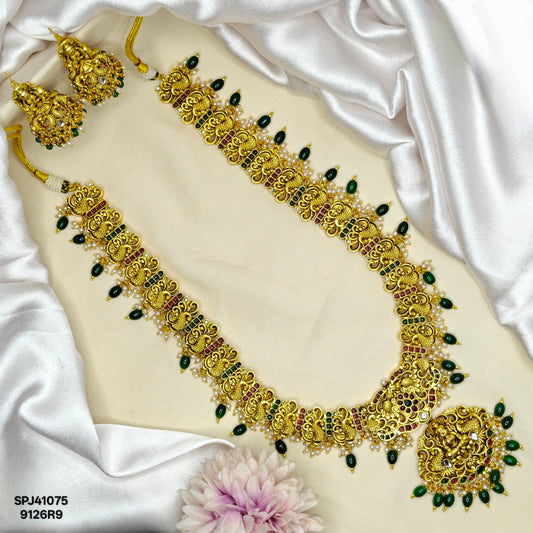 41075 Matte Laxmi Peacock Long Necklace Set