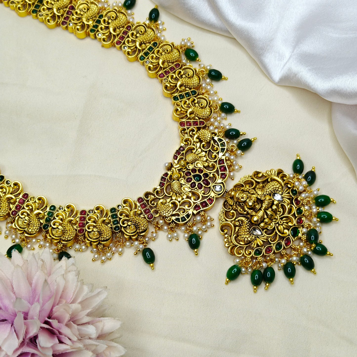 41075 Matte Laxmi Peacock Long Necklace Set