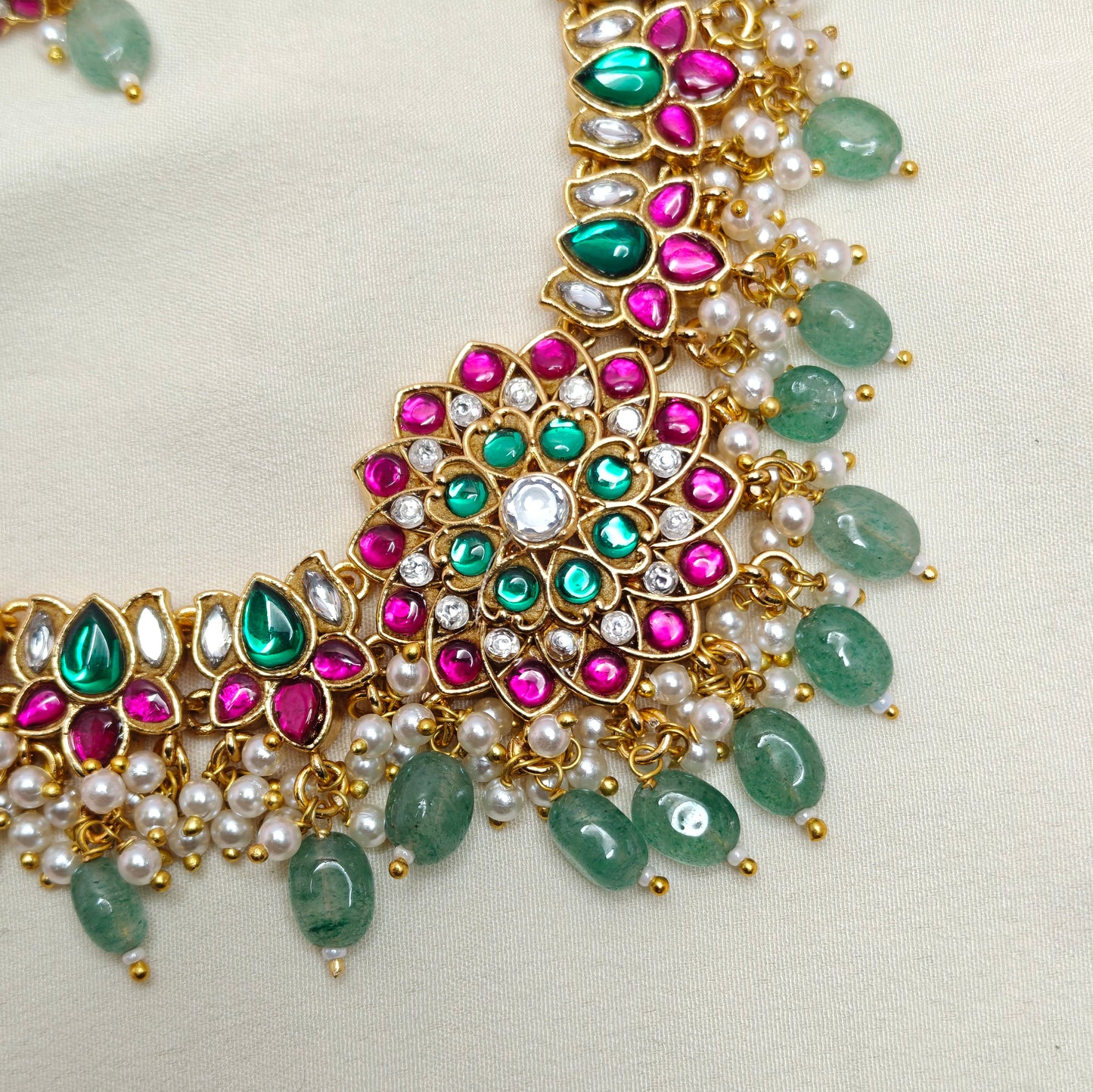 41128 Kundan Lotus Pattern Necklace Set