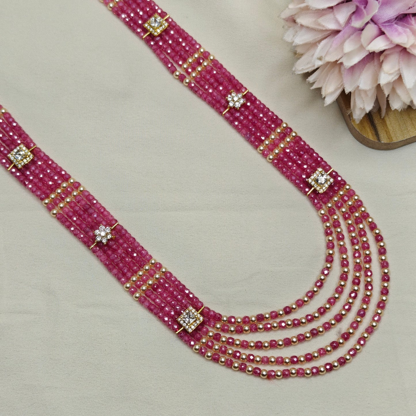 41132 5 Lines Sugar Beads Mala Pink