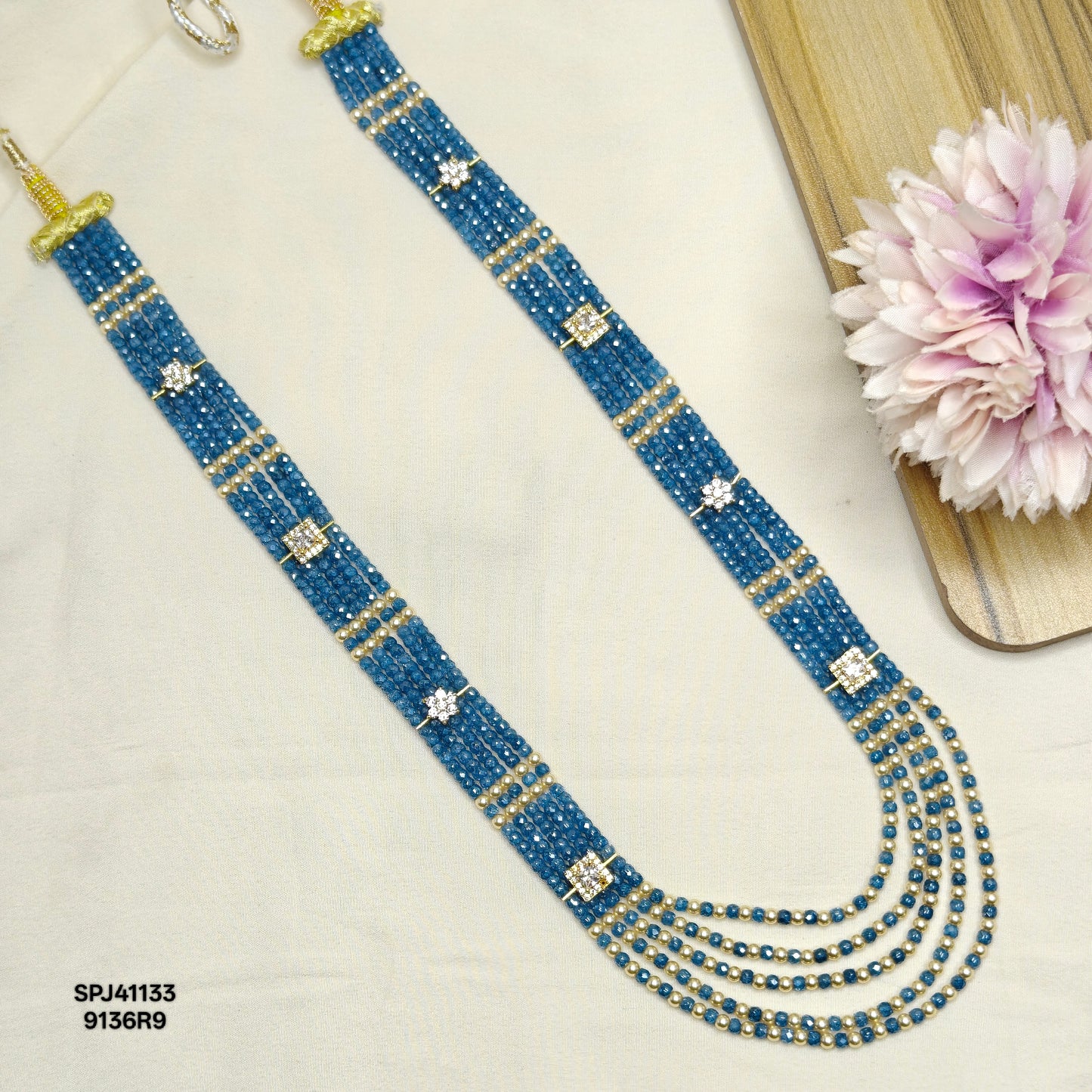 41133 5 Lines Sugar Beads Mala Navy Blue