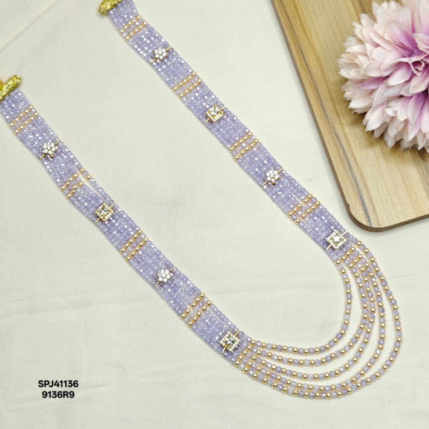 41136 5 Lines Sugar Beads Mala Violet