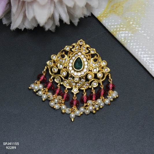 41155 Matte Locket Green Stone With Red Beads