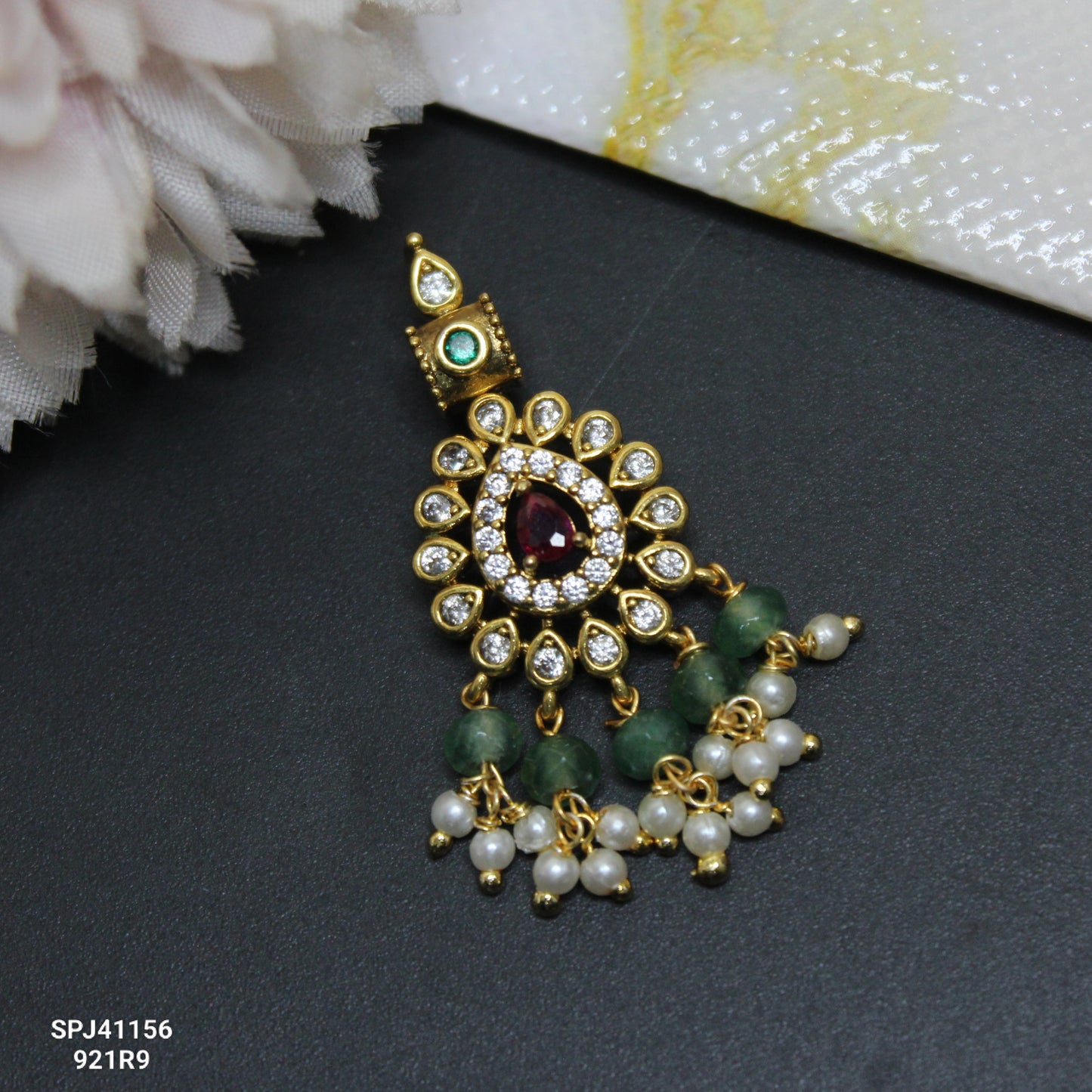 41156 Matte Multi Locket With Green Beads