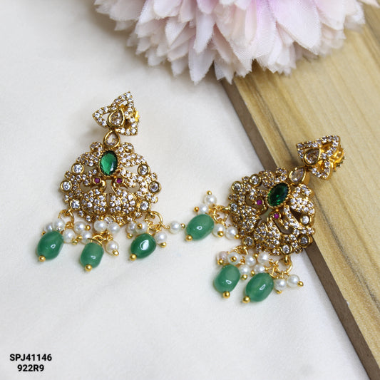 41146 Gold Replica small size chandbalis with emerald stones
