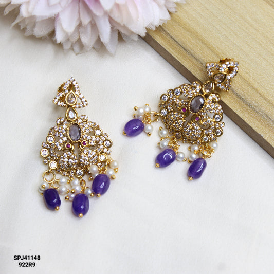 41148 Gold replica small size chandbalis with purple stones