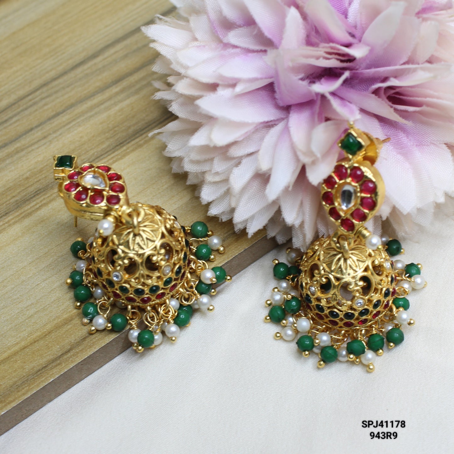 41178 Pota Stone Multi Mango Jhumki