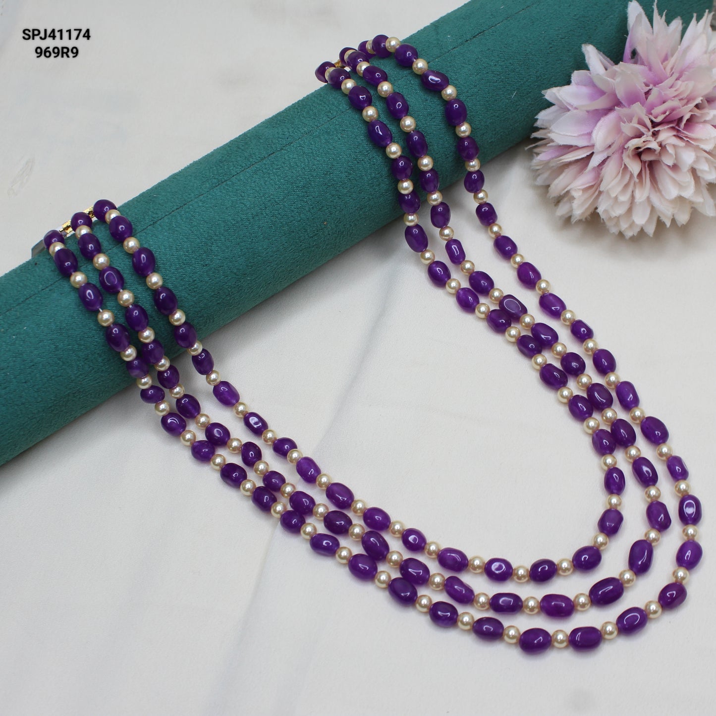 41174 3 Lines Violet Beads Mala