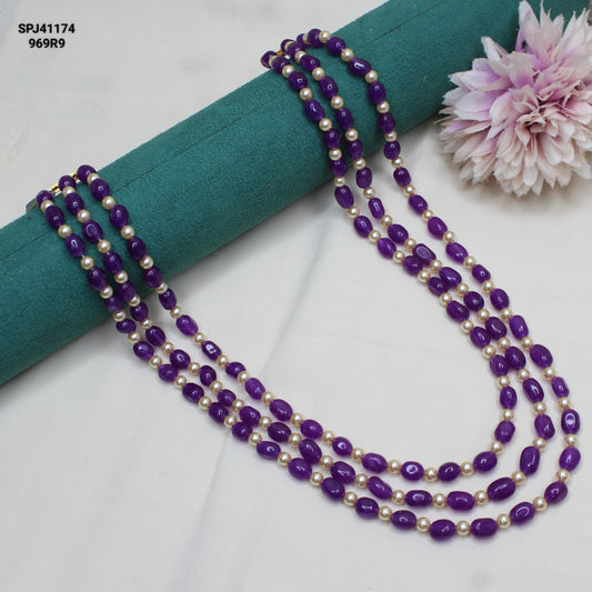 41174 3 Lines Violet Beads Mala