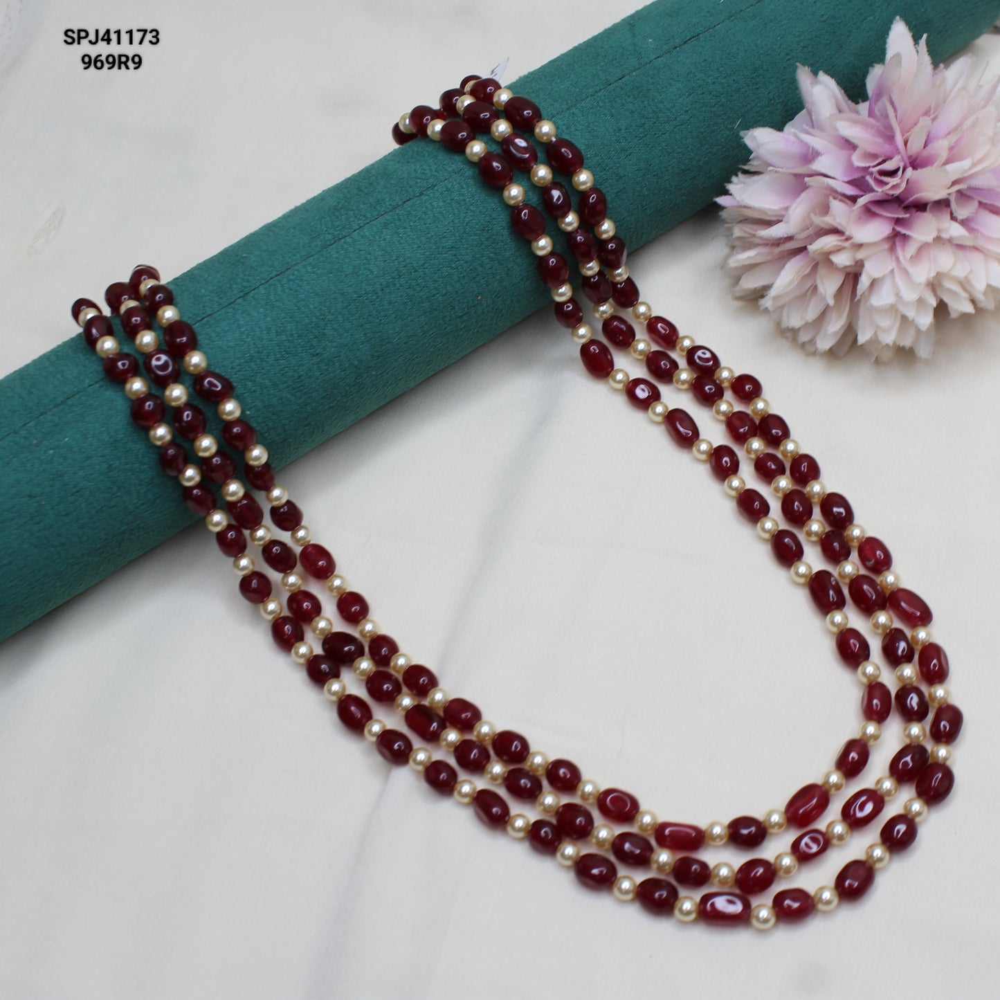 41173 3 Lines Red Beads Mala