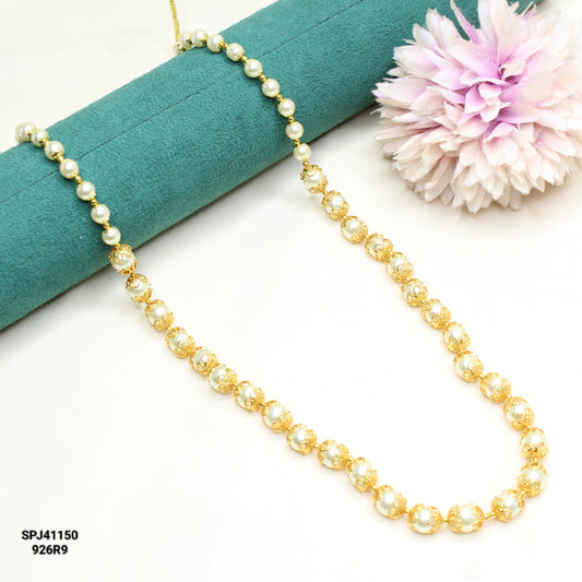 41150 1 Line Pearl Mala With Gold Cap
