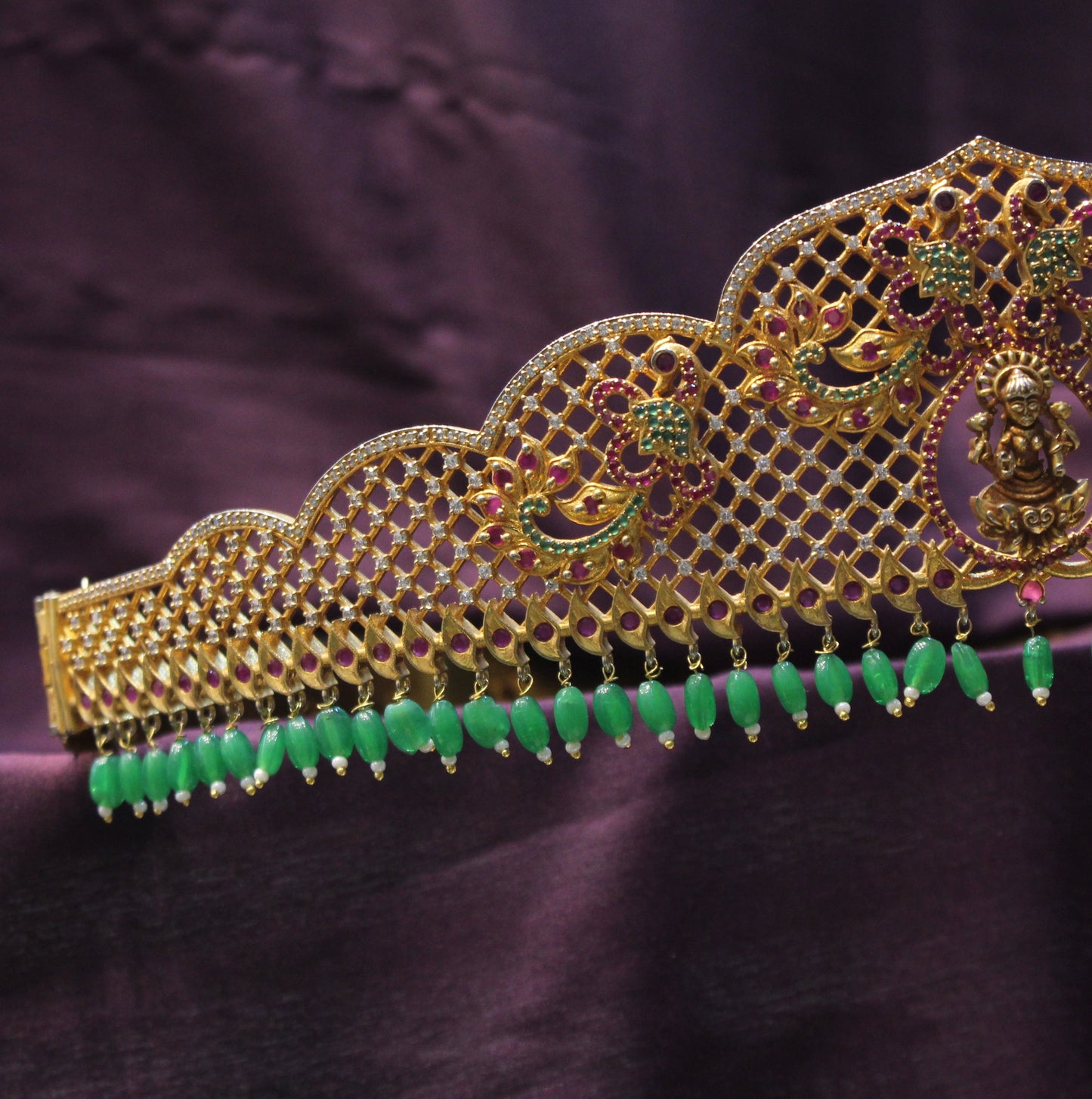 5837 CZ Multi Green Beads Vaddanam