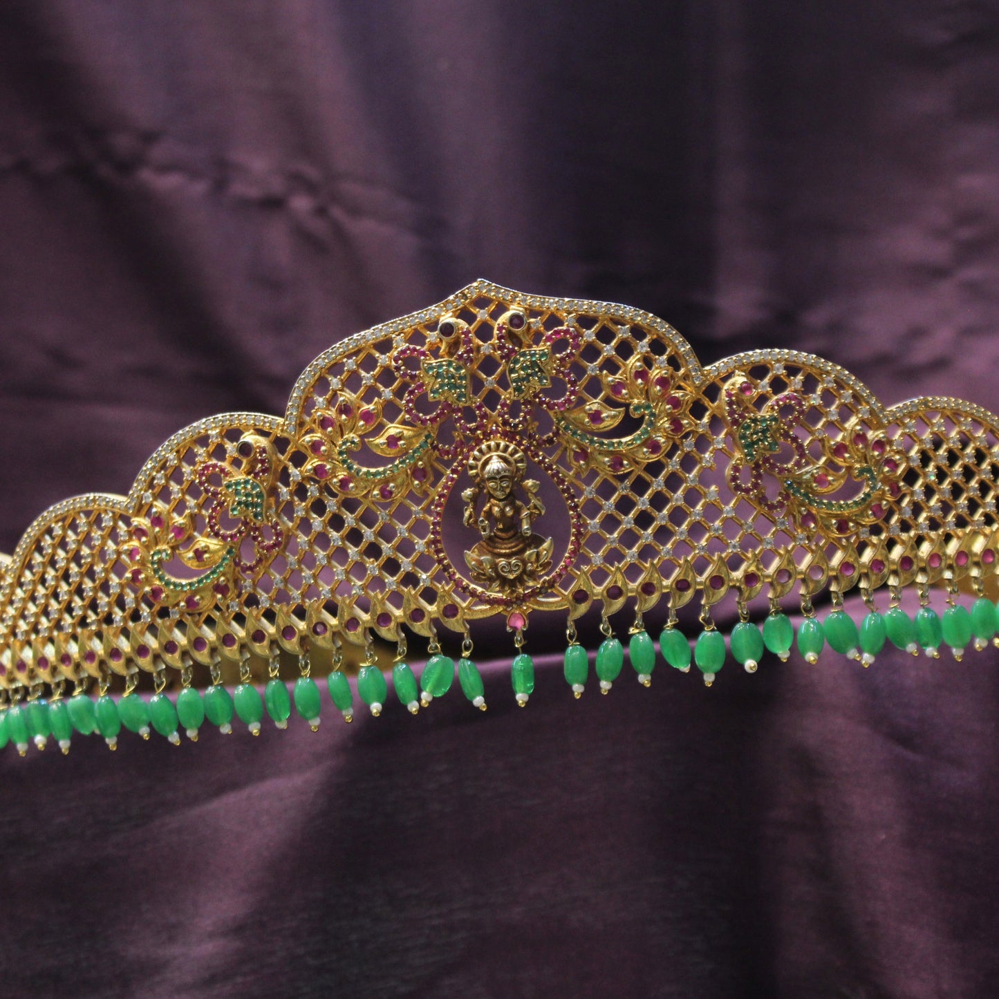 5837 CZ Multi Green Beads Vaddanam