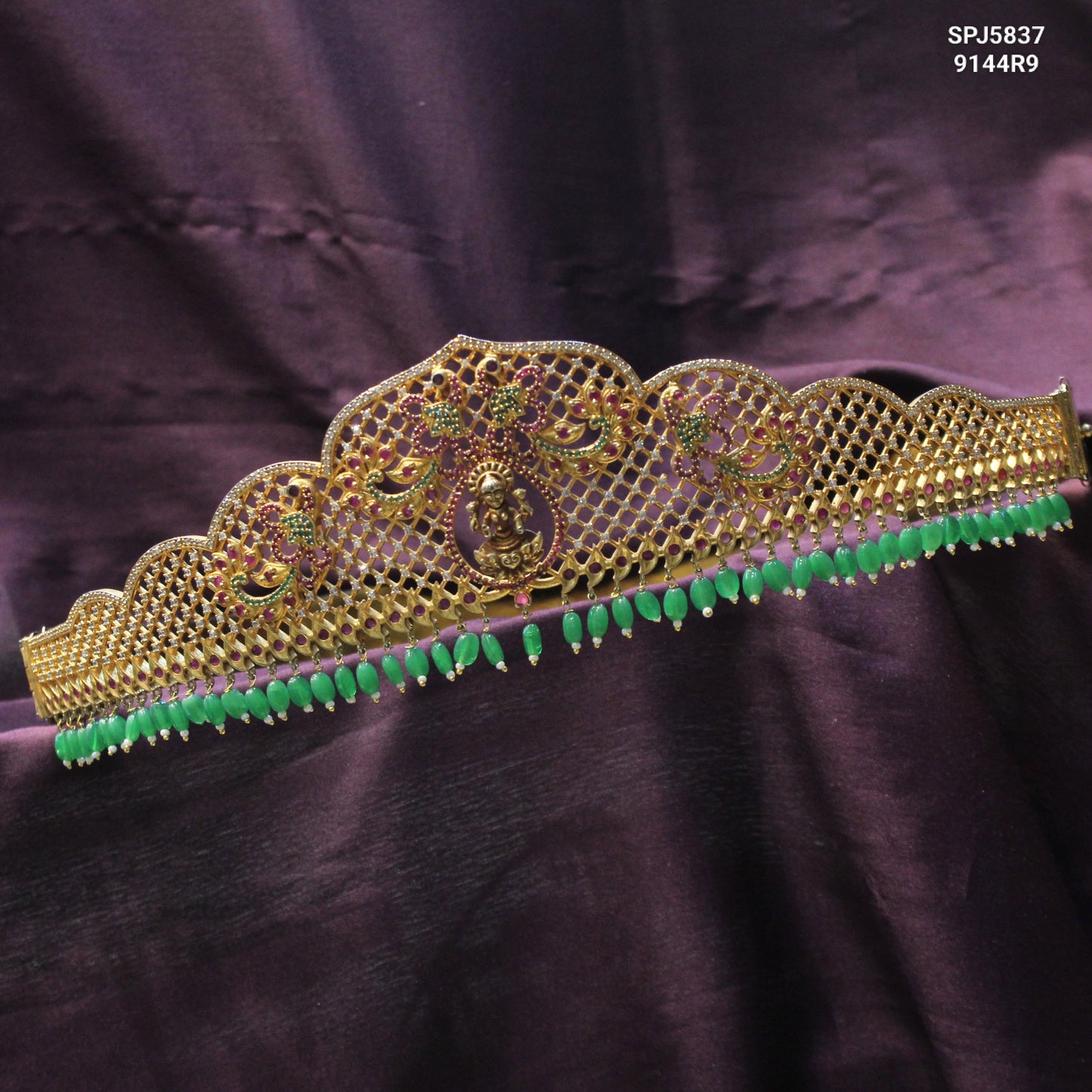 5837 CZ Multi Green Beads Vaddanam