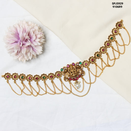 5929 God Peacock Matte Chain Vaddanam