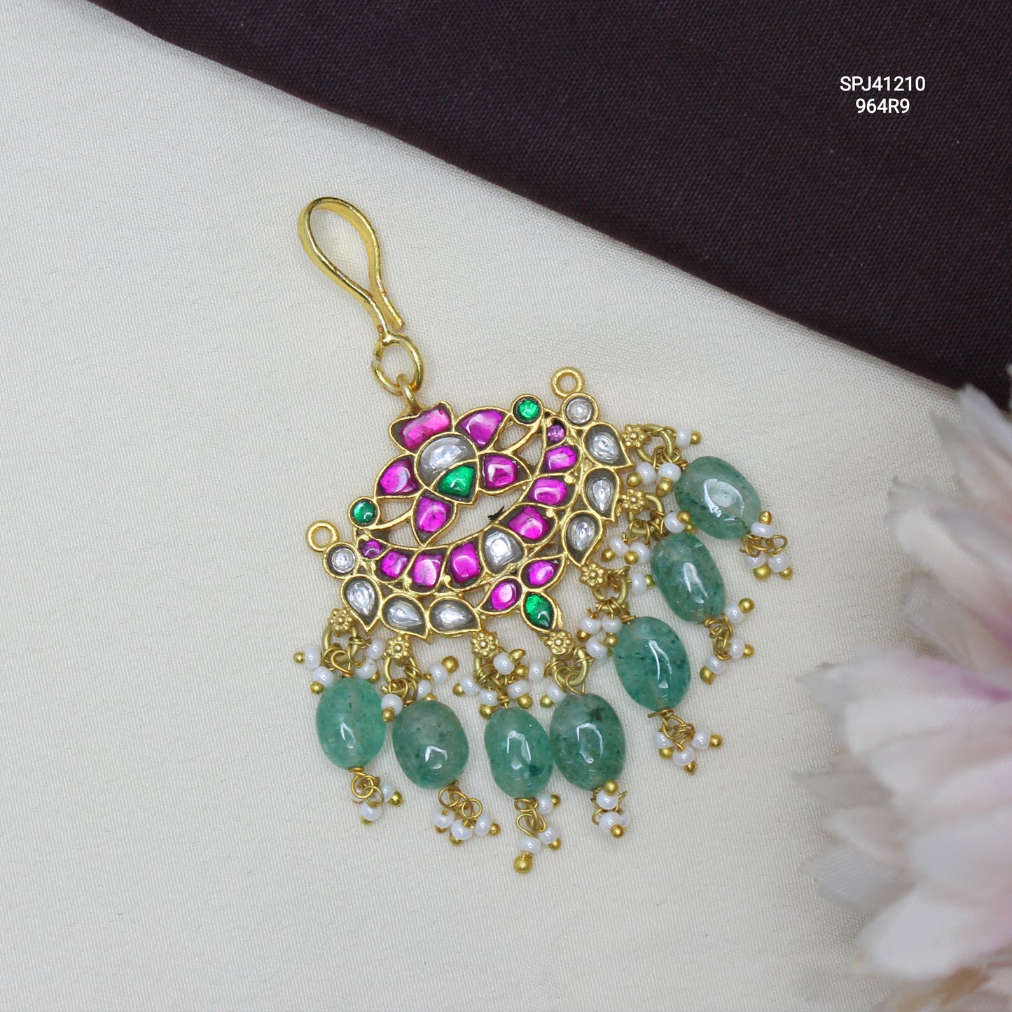 41210 Jadau Lotus Maangtikka