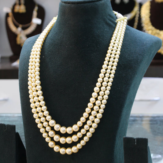 41283 3 Lines Swaroski Graduation Pearl Mala 20 Inches