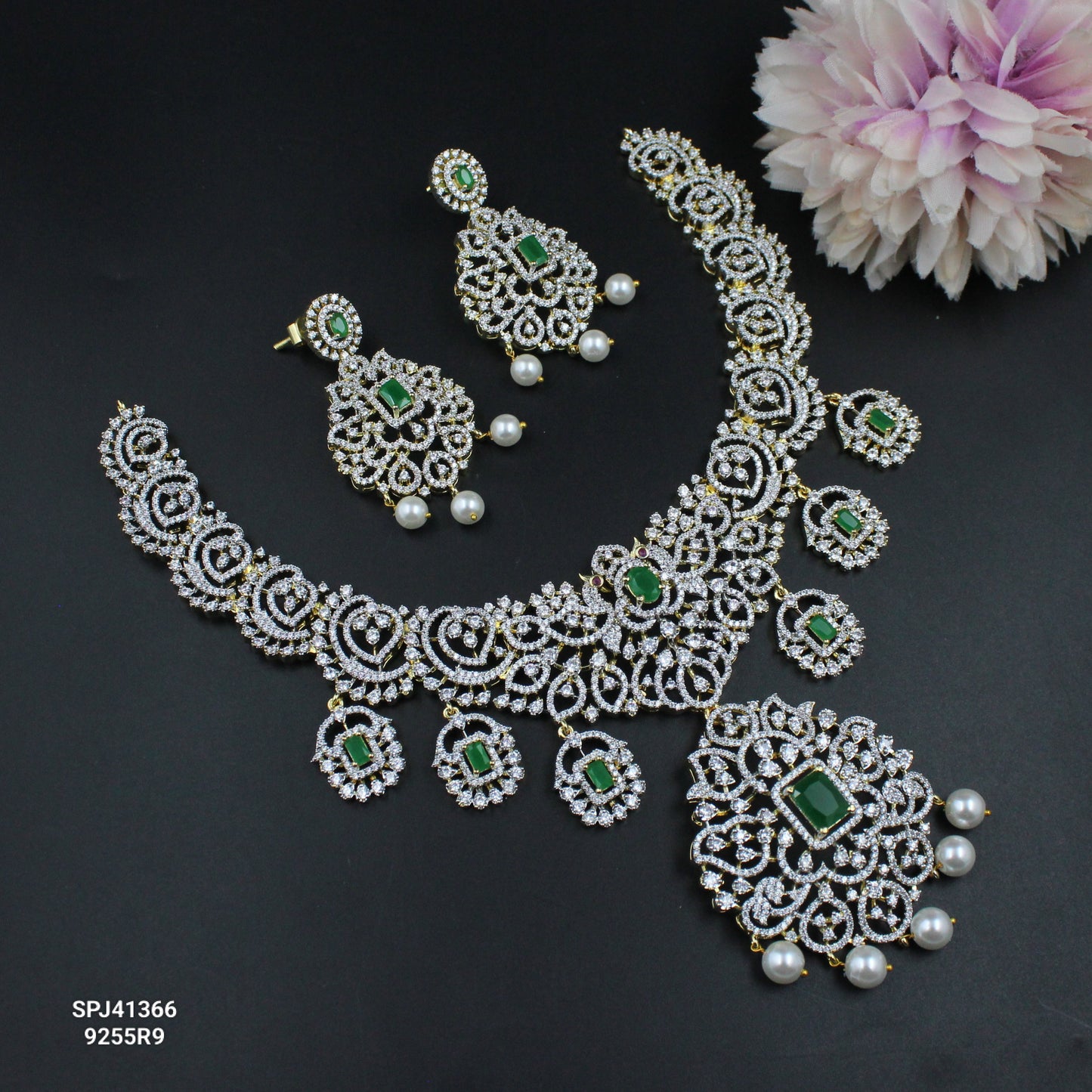 41779/41366 Real diamond replica detachable locket necklace with screwback earrings