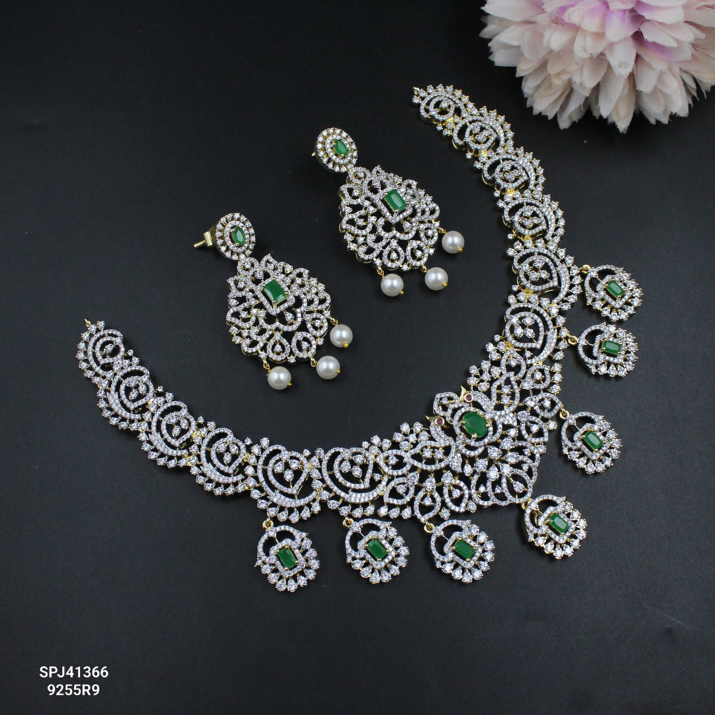 41779/41366 Real diamond replica detachable locket necklace with screwback earrings