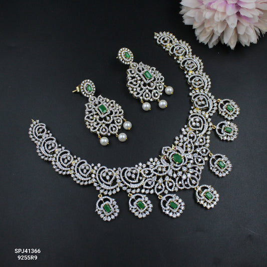 41779/41366 Real diamond replica detachable locket necklace with screwback earrings