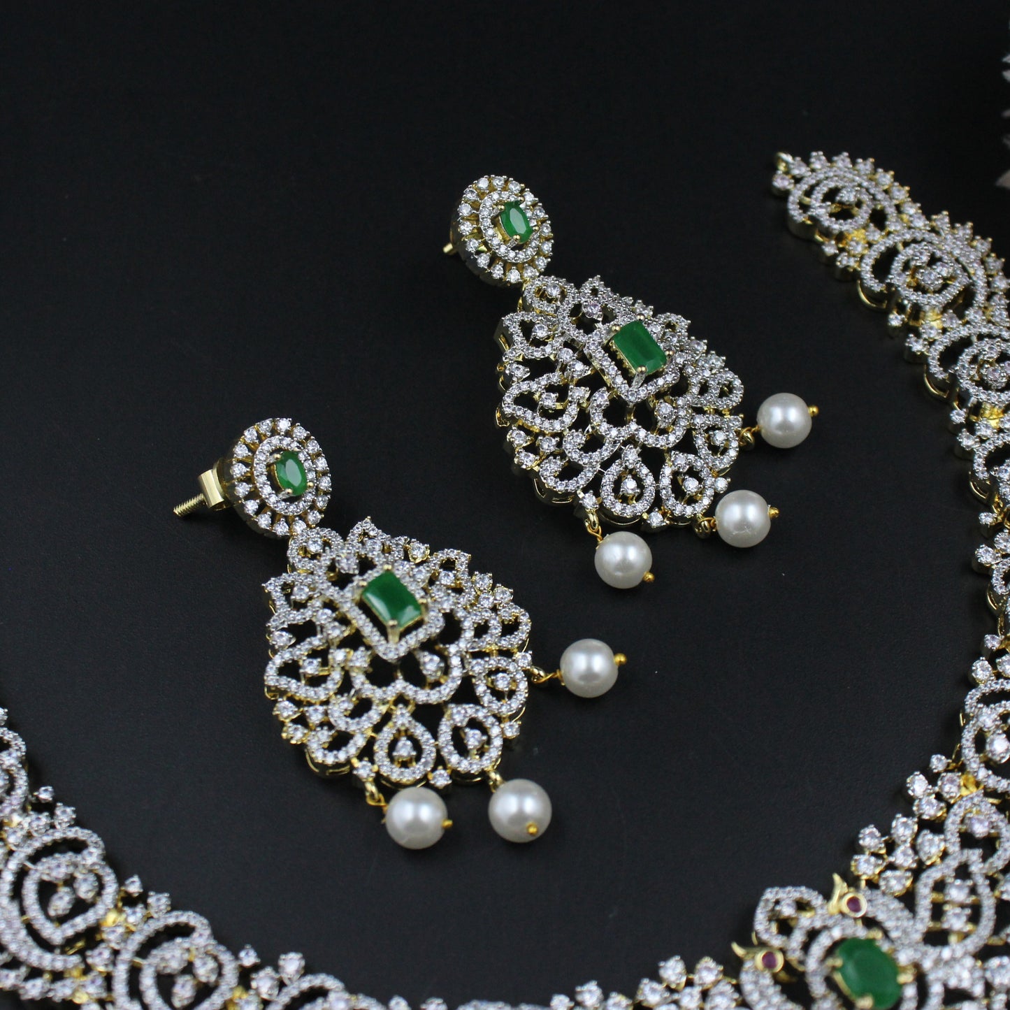 41779/41366 Real diamond replica detachable locket necklace with screwback earrings