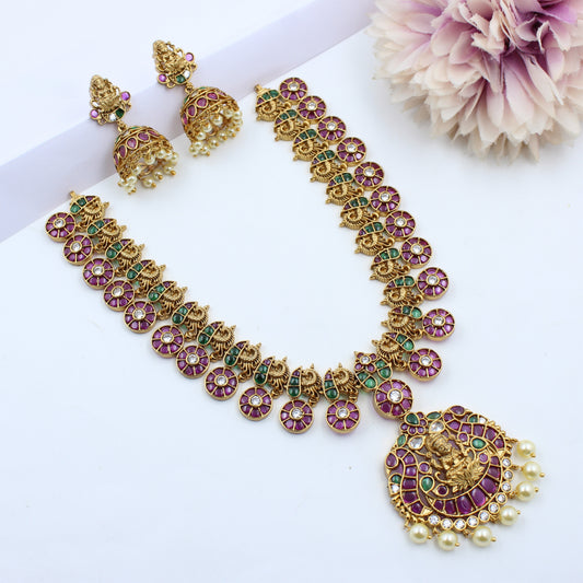 41362 Pota Stone Peacock Short Necklace Set