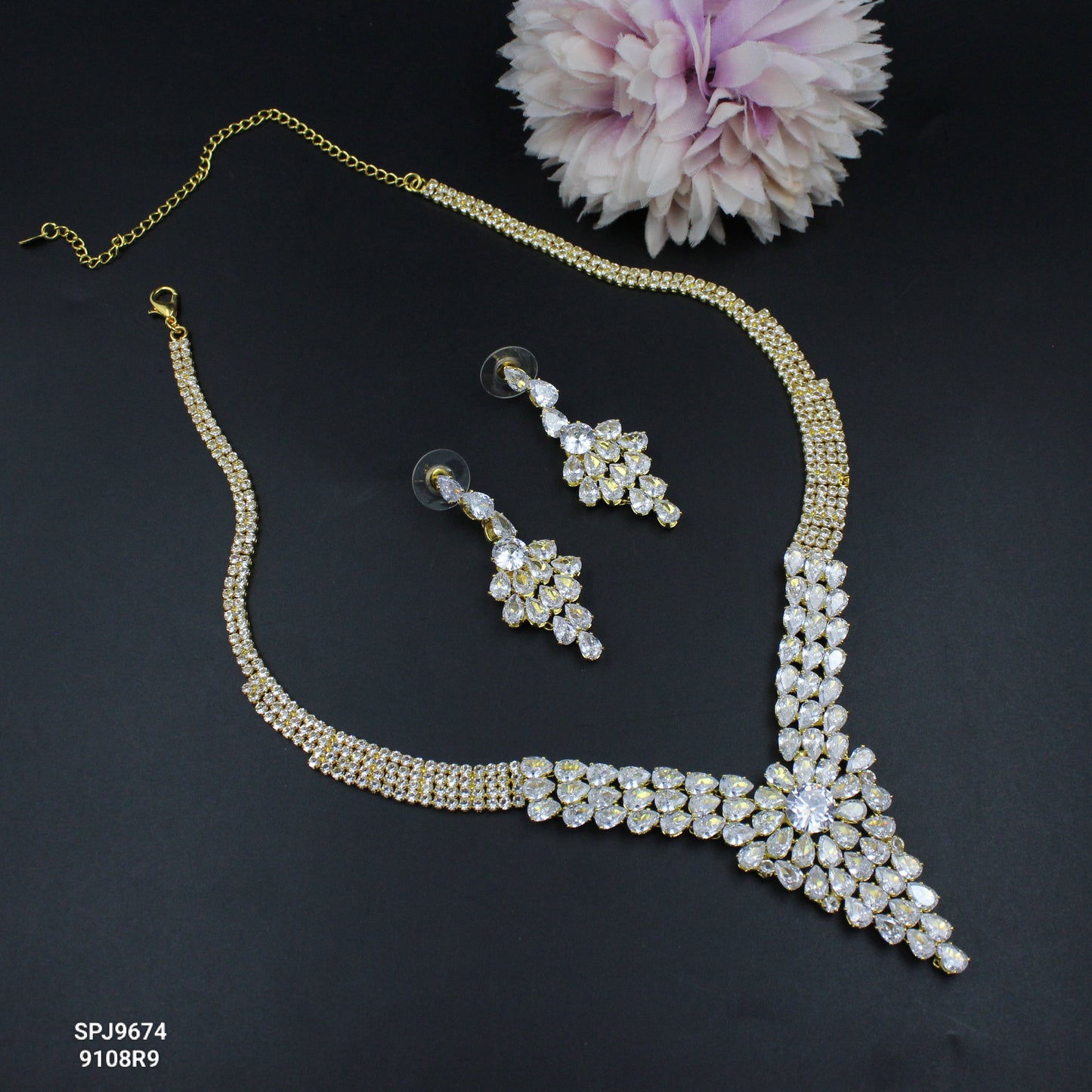 9674 GP UnCut Stone Necklace Set