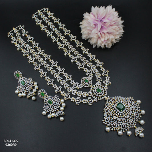 41392 GJ 3 Layers Long Necklace Set Green