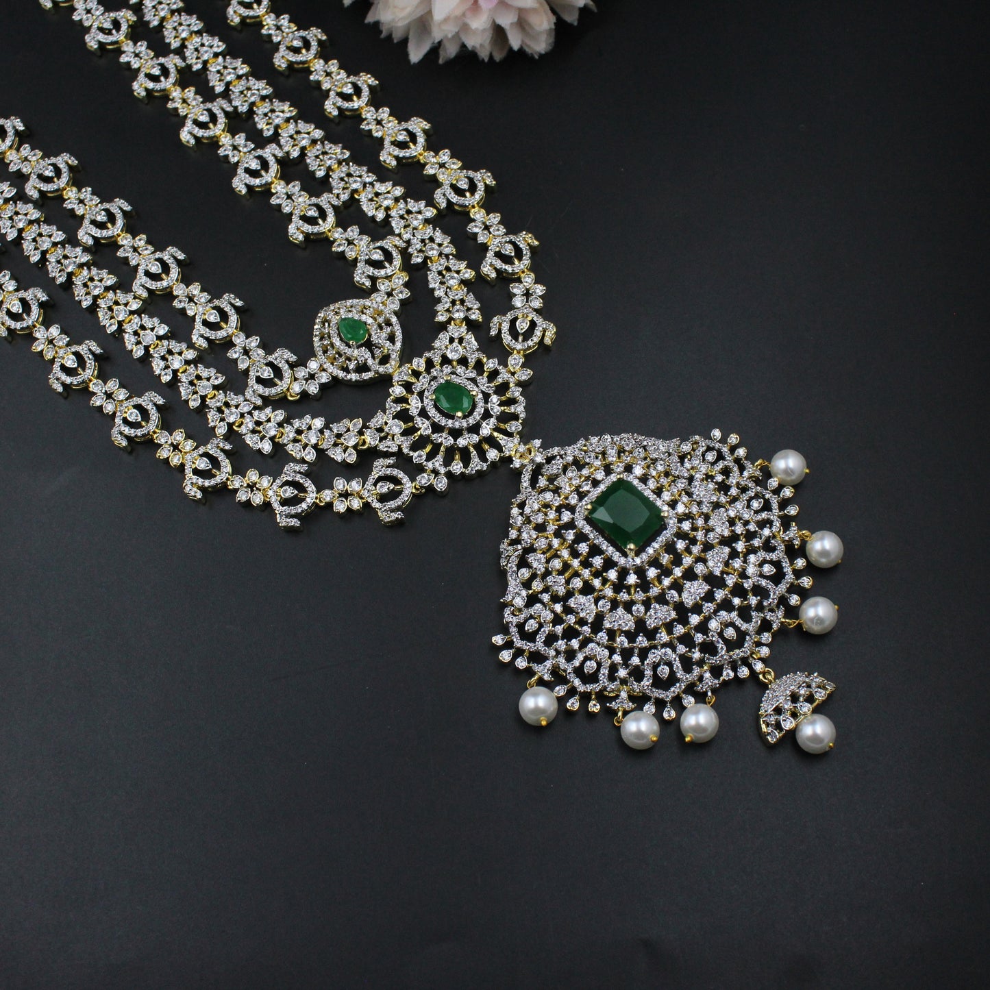 41392 GJ 3 Layers Long Necklace Set Green
