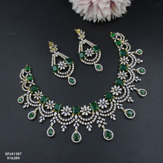 41387 GJ Fancy Short Necklace Set Green