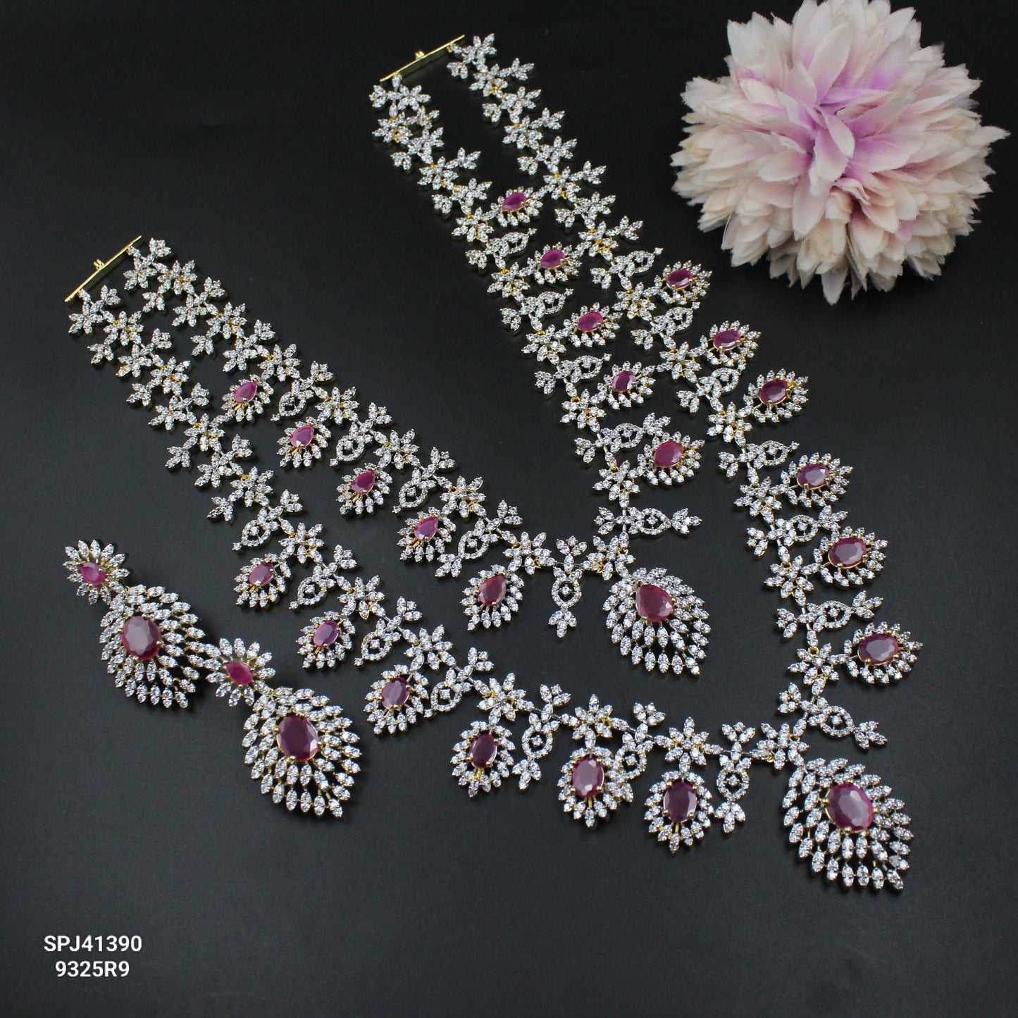 41390 GJ 2 Layers Red Short Necklace Set