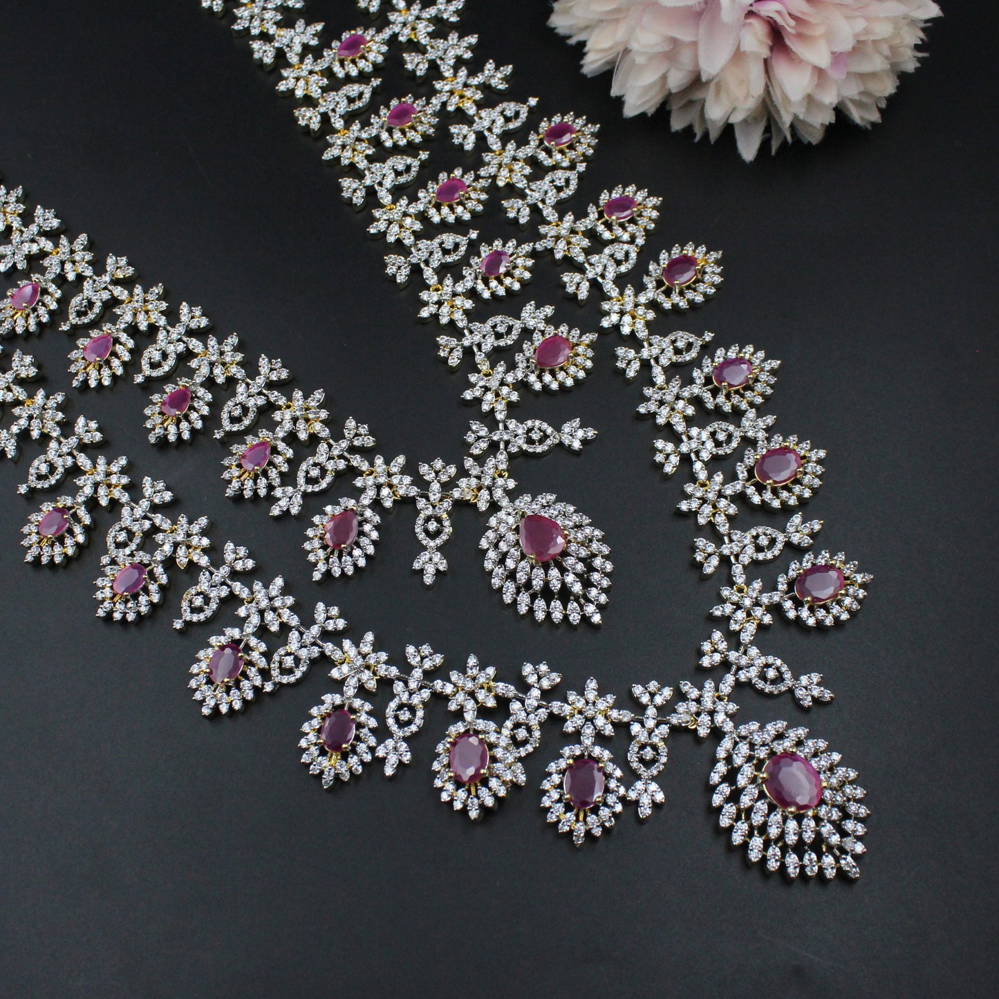 41390 GJ 2 Layers Red Short Necklace Set