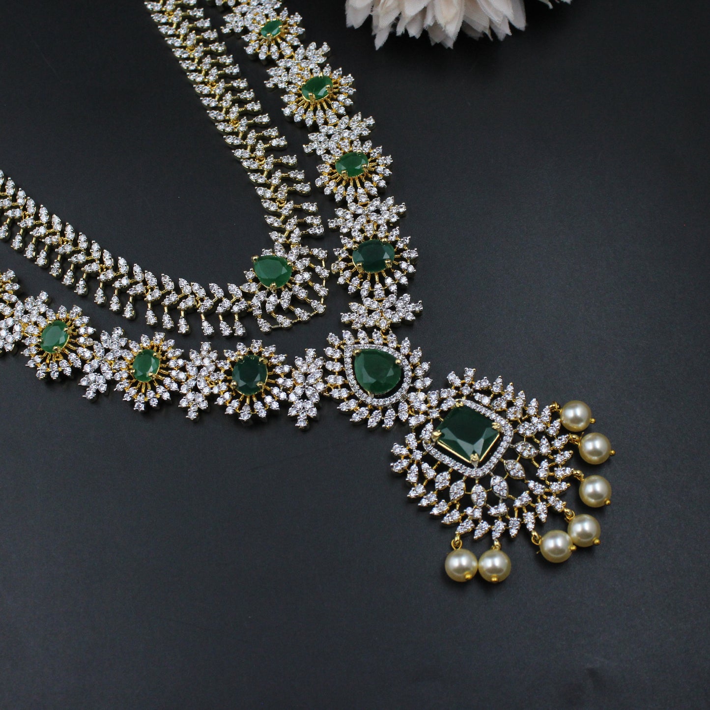 41394 GJ Long Layers Green Necklace Set