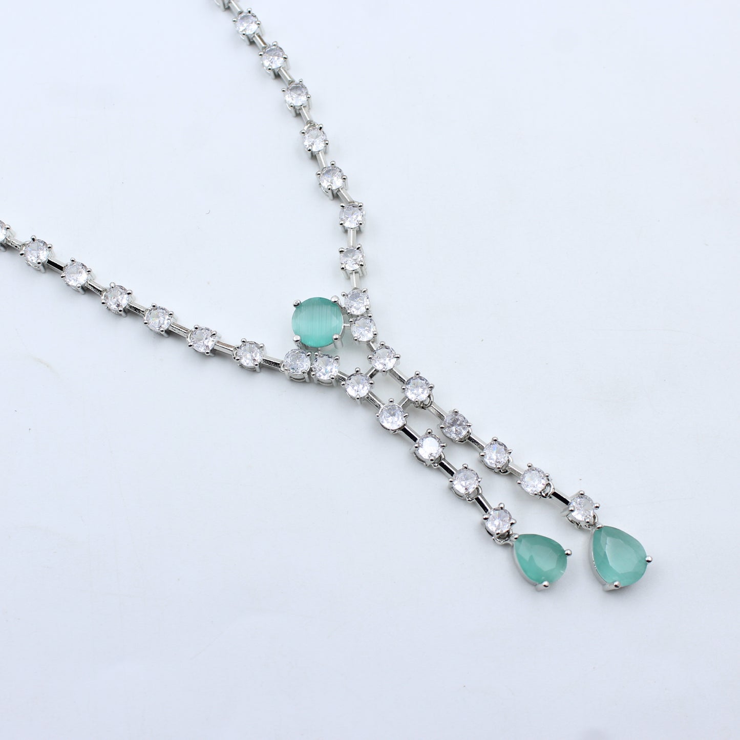 41401 Light Green Silver AD Short Necklace Set