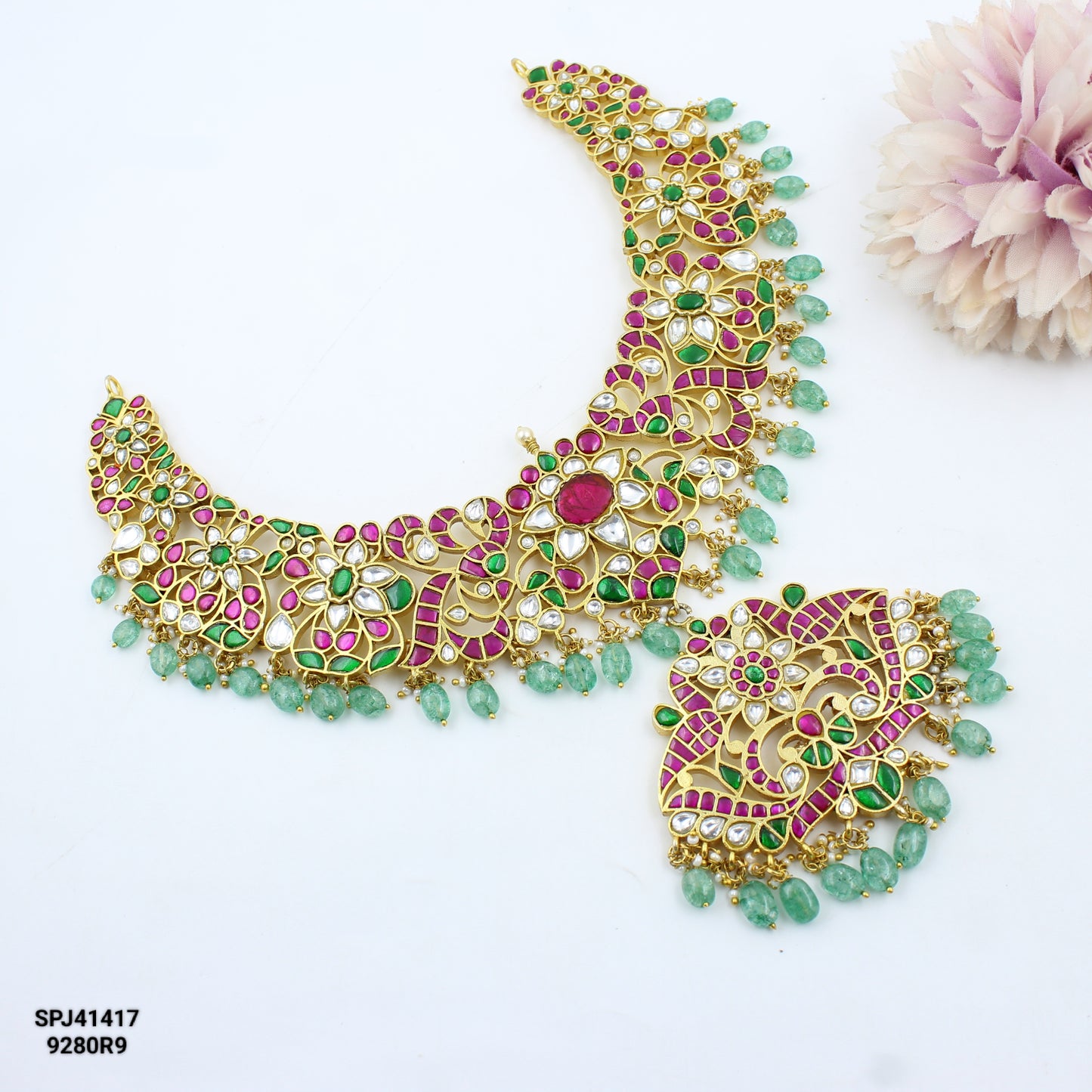 41417 Jadau Peacock Broad Necklace