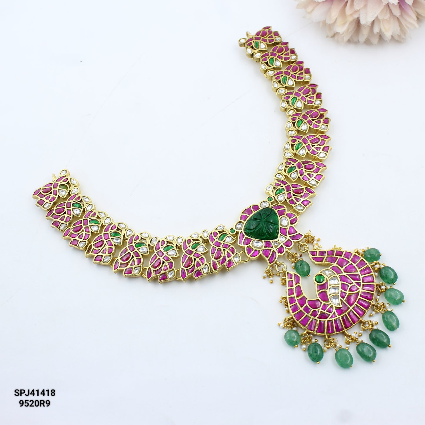 41418 Jadau Peacock Short Necklace