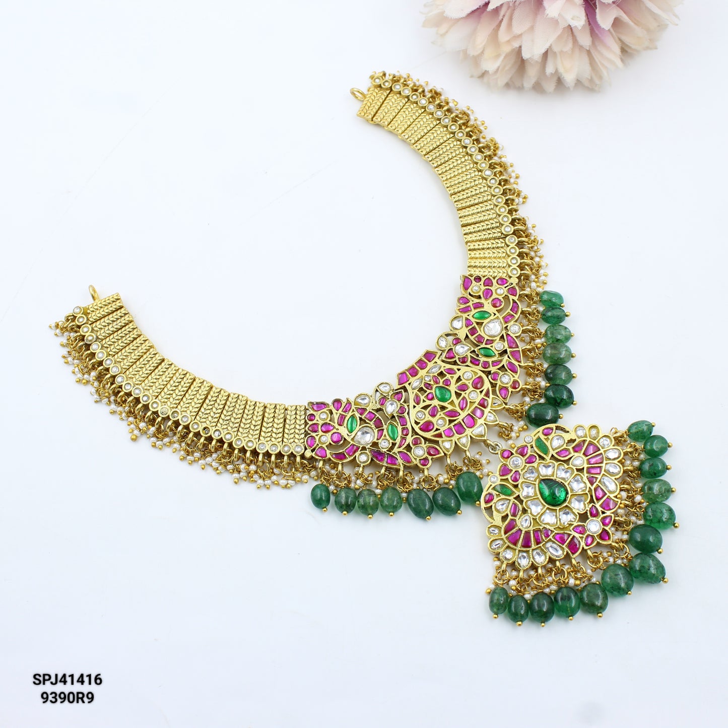 41416 Jadau Flexible Peacock Necklace