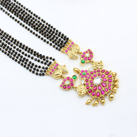 41433 Jadau 6 Lines Crystal Black Beads With Brooches