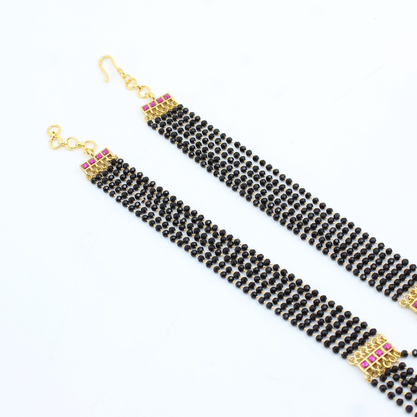 41433 Jadau 6 Lines Crystal Black Beads With Brooches
