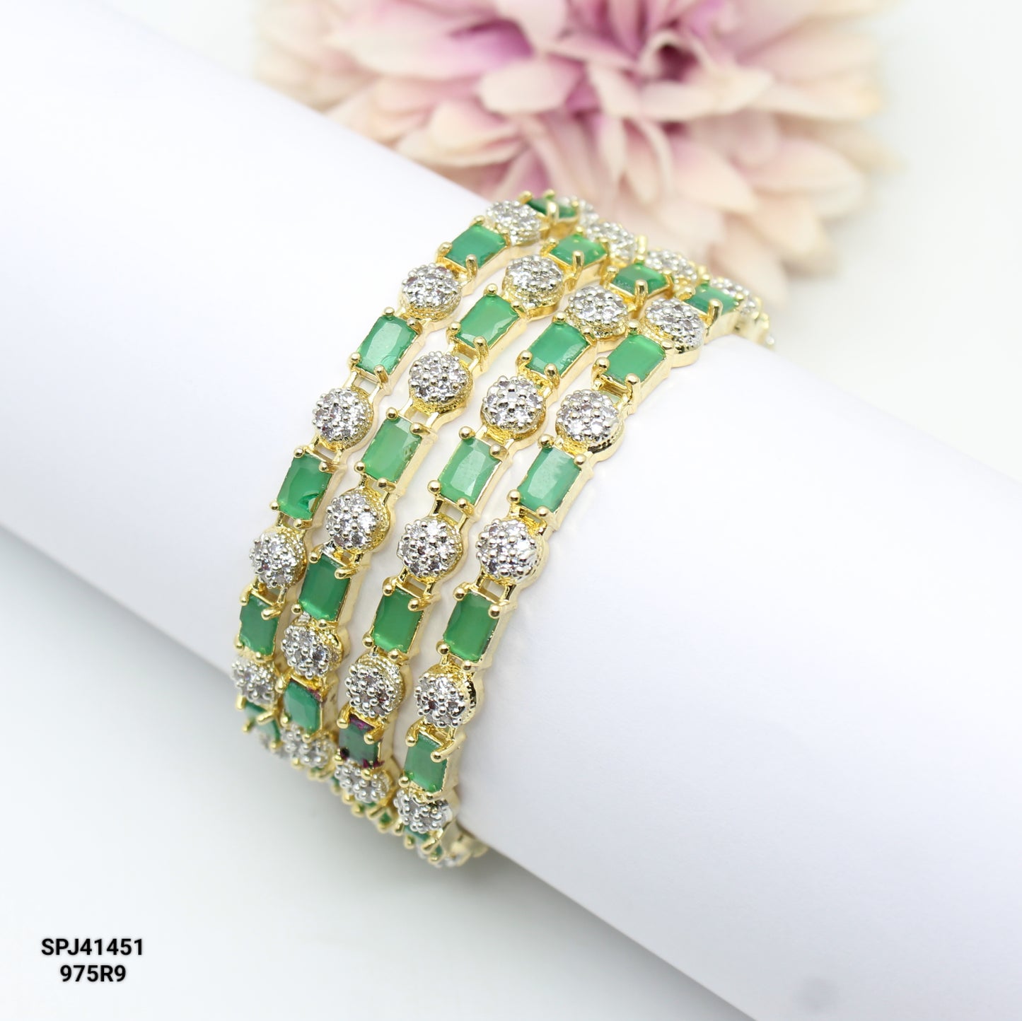 41451 GJ Green Stone Square Bangles