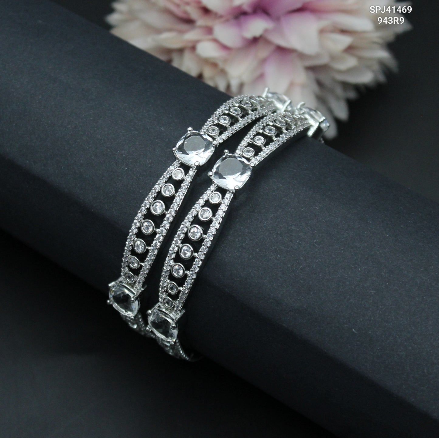 41469 Platinum 2pc Full White Bangles