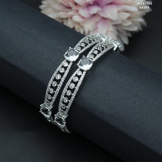 41469 Platinum 2pc Full White Bangles