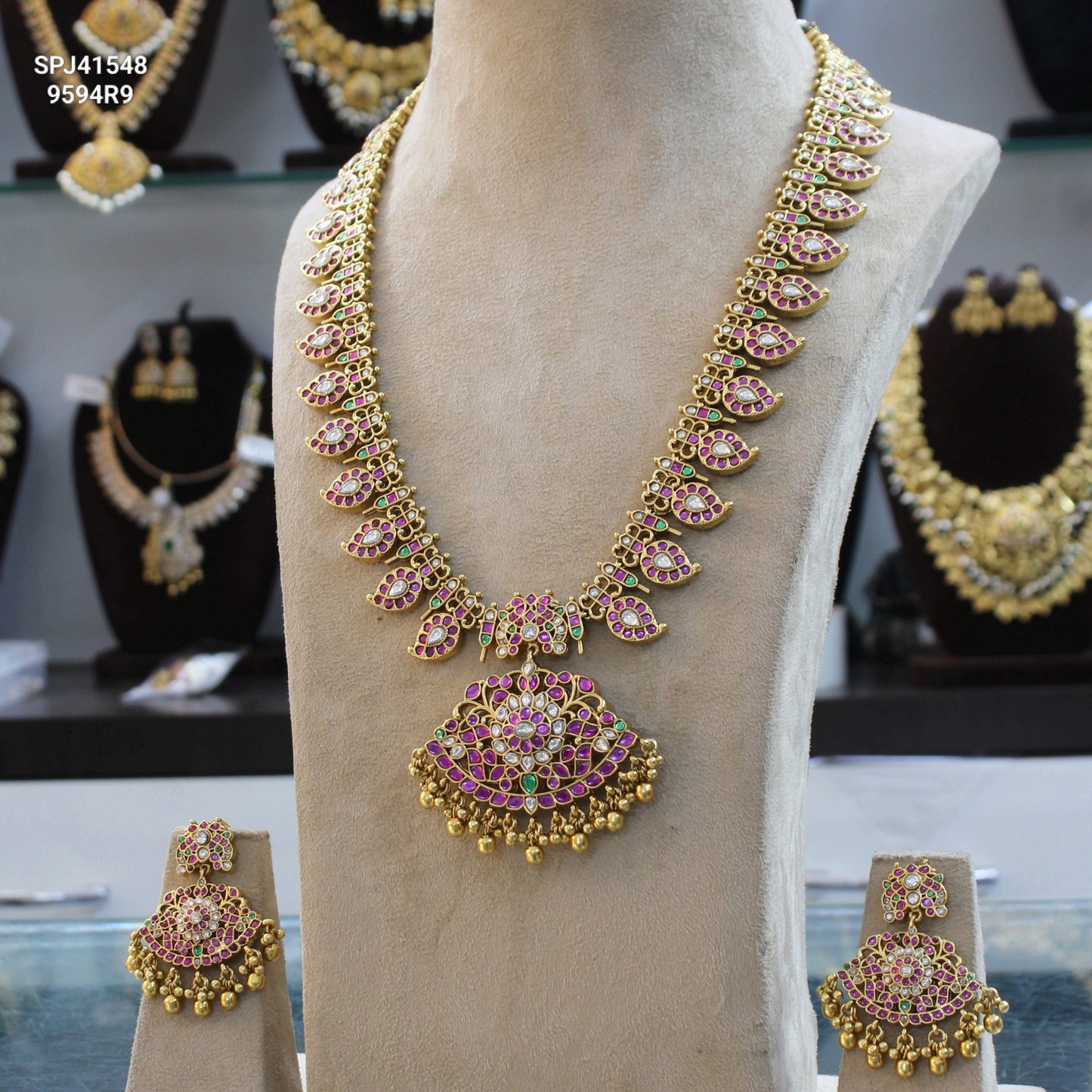41548 Traditional Mango 2 In 1 Kundan Stone Necklace Set Long