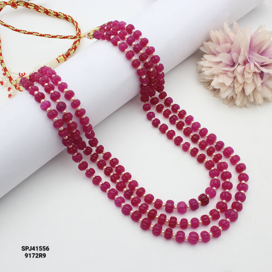 41556 3 Lines Rani Pink Pumpkin Beads Mala