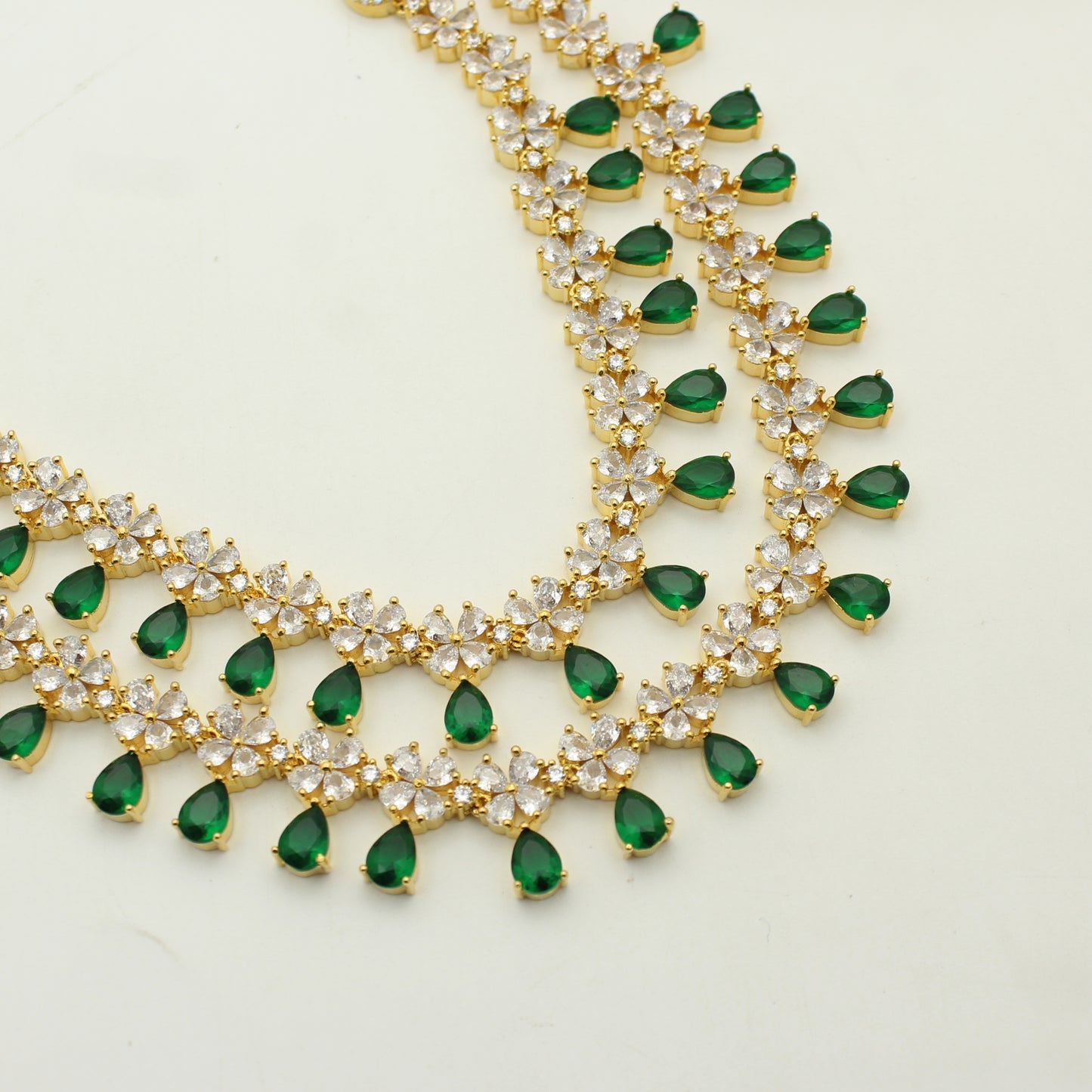 9187 GP 2 Lines 3/4th Necklace Set Green