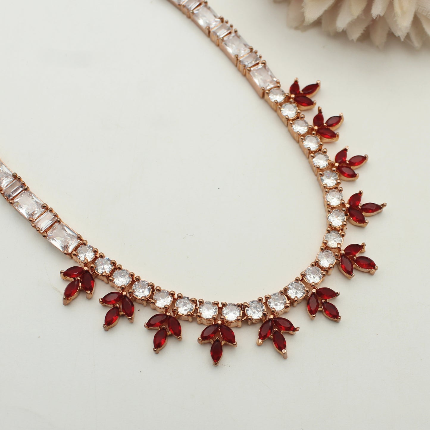 8967  Rose Gold AD Colour Stone Red Set