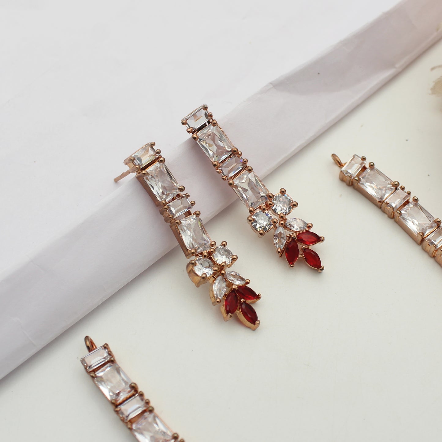 8967  Rose Gold AD Colour Stone Red Set